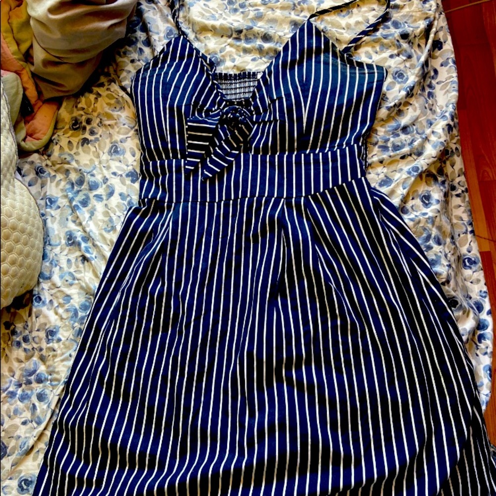 Sailor Striped Navy Blue Tie Front Dress